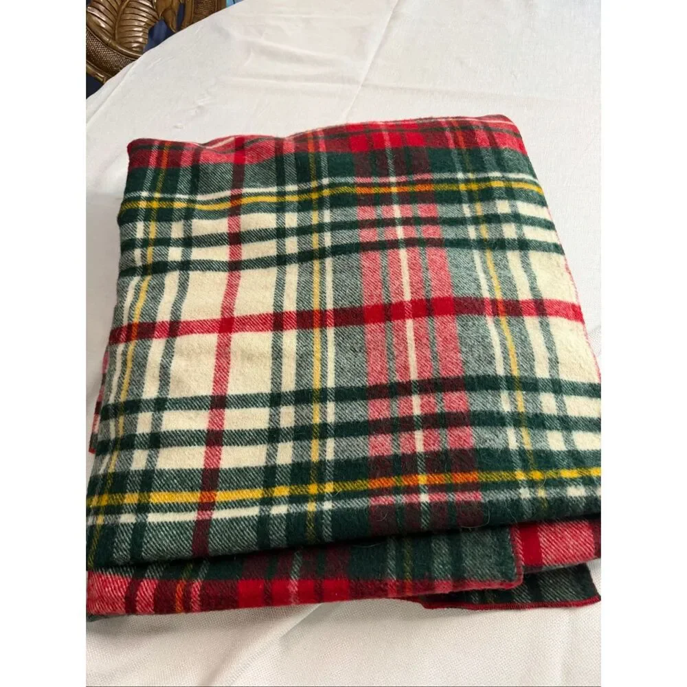 Vintage LL Bean Tartan Wool Blanket Camp Blanket Freeport, Maine USA Made